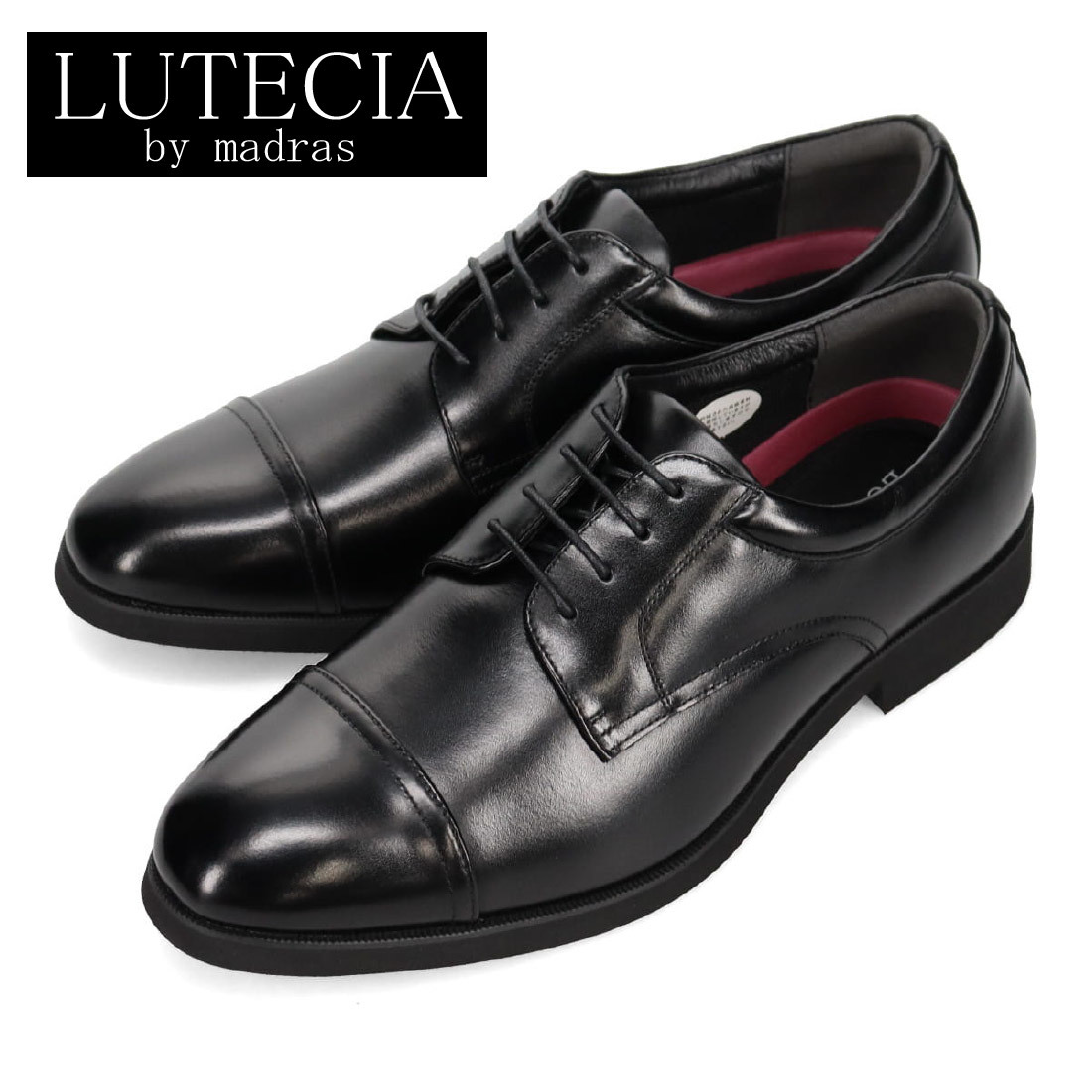 ▲ルーテシア LUTECIA 5E 軽量設計 外羽根ストレートチップ ビジネスシューズ LU7804 メンズ 革靴 ブラック 25.0cm (0910010676-bk-s250)