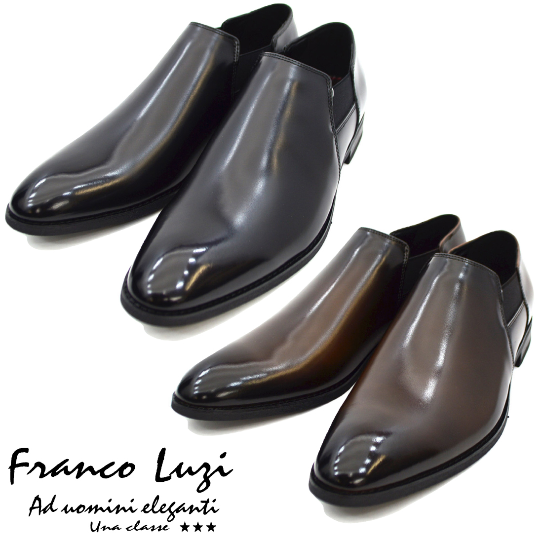 ▲FRANCO LUZI フランコ ルッチ 2003 ビジネスシューズ スリッポン 紳士靴 革靴 メンズ ブラック Black 黒 25.5cm (0910010552-bk-s255)