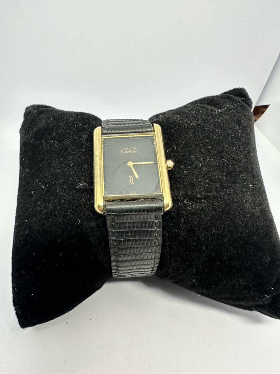 1円 カルティエ 925 QZ レディース 腕時計 黒文字盤 must de Cartier _画像1
