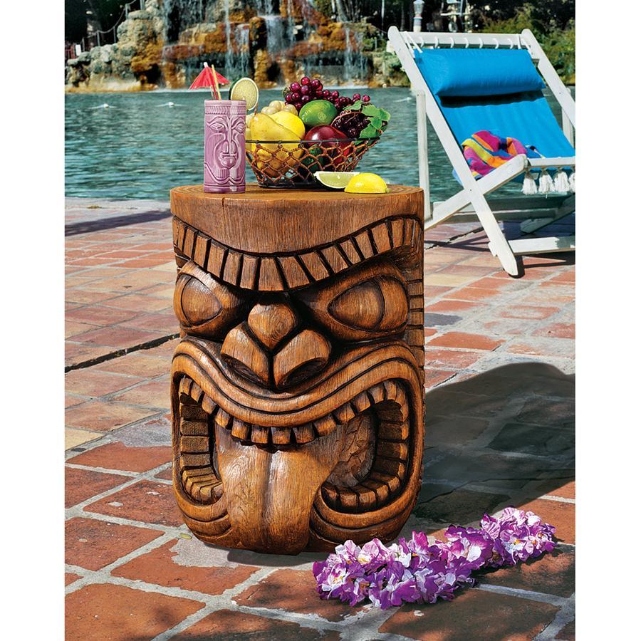 舌を出すハワイのティキ　ミニテーブル彫刻オブジェインテリアガーデンアウトドアアロハ置物彫像神像トロピカルマリンハワイアン雑貨飾り