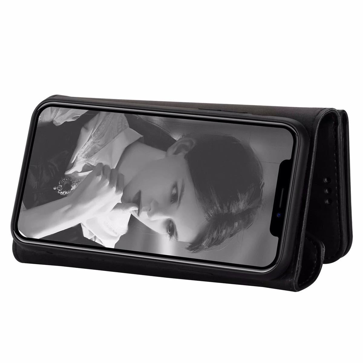 iPhone 12 pro max レザーケース アイフォン12 プロ　マックス　ショルダーケース 手帳型 カード収納　ストラップ付き　black