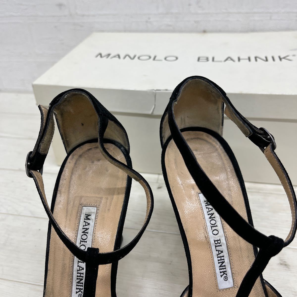 1298◎ イタリア製 MANOLO BLAHNIK マノロ ブラニク 靴 パンプス ストラップ ハイ ヒール ブラック レディース37_画像8