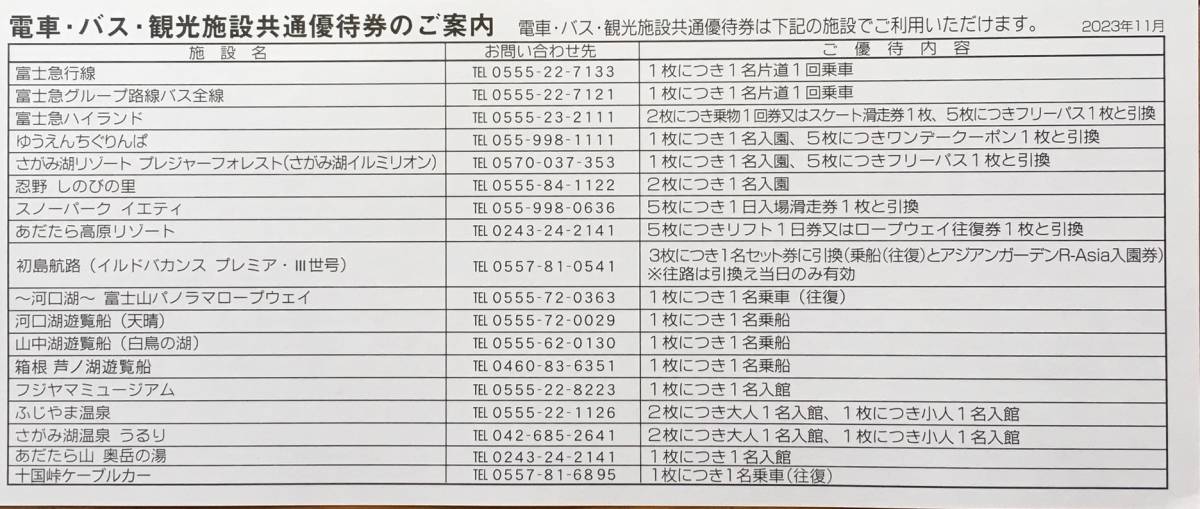 富士急行・株主優待◆電車バス観光施設共通優待券１０枚（富士急ハイランドフリーパス2枚相当分）_画像4