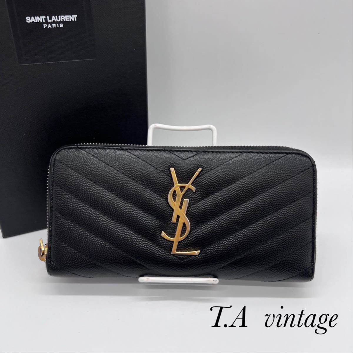 サンローラン　パリ　YSL ラウンドファスナー　長財布　ブラック