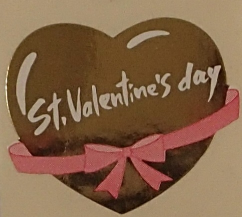 390【シール】"St. Valentine's day"コールドハート型 ピンクリボン絵柄/バレンタイン/38×39mm/16枚綴り_画像1