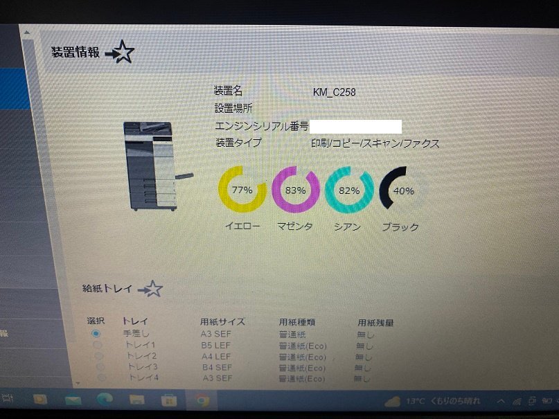 カウンター少!!コニカミノルタフルカラー複合機 bizhub C258_画像4