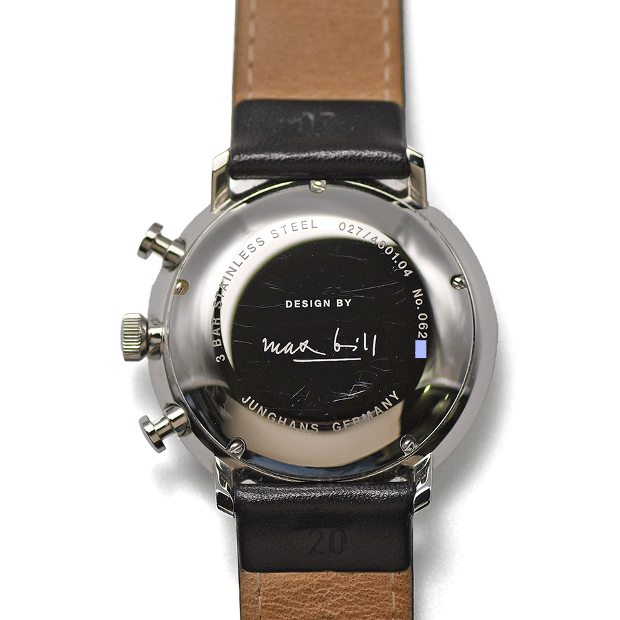 ユンハンス JUNGHANS マックスビル クロノスコープ クロノグラフ オートマティック 027/4601.04 自動巻 SS/レザー メンズ 腕時計 中古の画像2