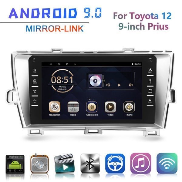 8インチ 適用09-13プリウス 専用 パネル iPhone CarPlay Android ナビ ディスプレイオーディオ 新品 AHDカメラ付 2G/32G_画像1