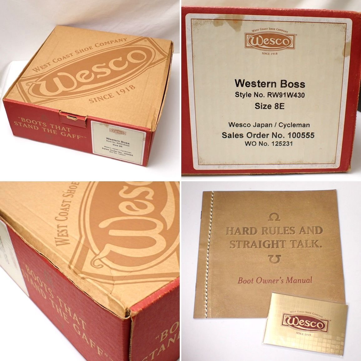 ★WESCO BOOTS/ウェスコブーツ ウエスタンボス レザーブーツ 8E/メンズ27～28.0cm相当/レッドウッド/外箱付き/若干難あり&1947000081_画像9