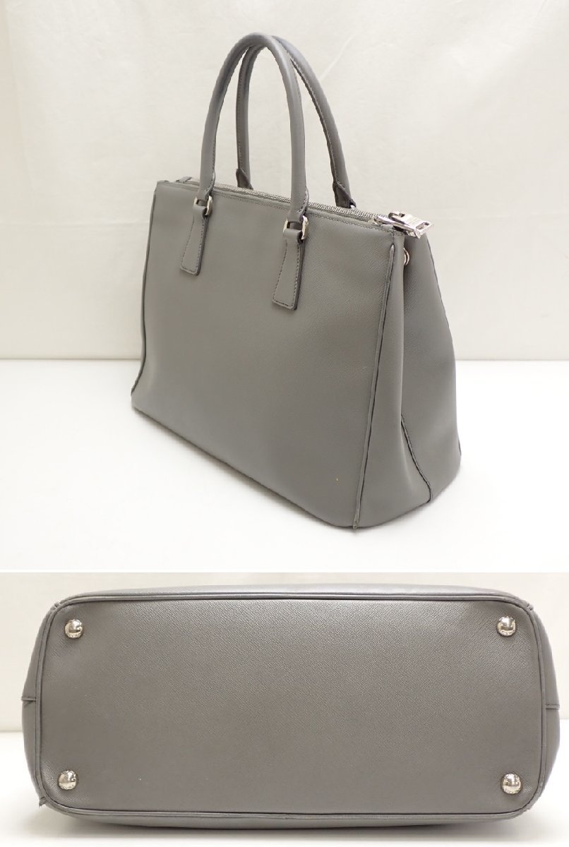 ★PRADA/プラダ ガレリア サフィアーノレザー ラージバッグ 1BA274/グレー/本革/2way/ショルダーベルト・キーリング付き&1954200019の画像2