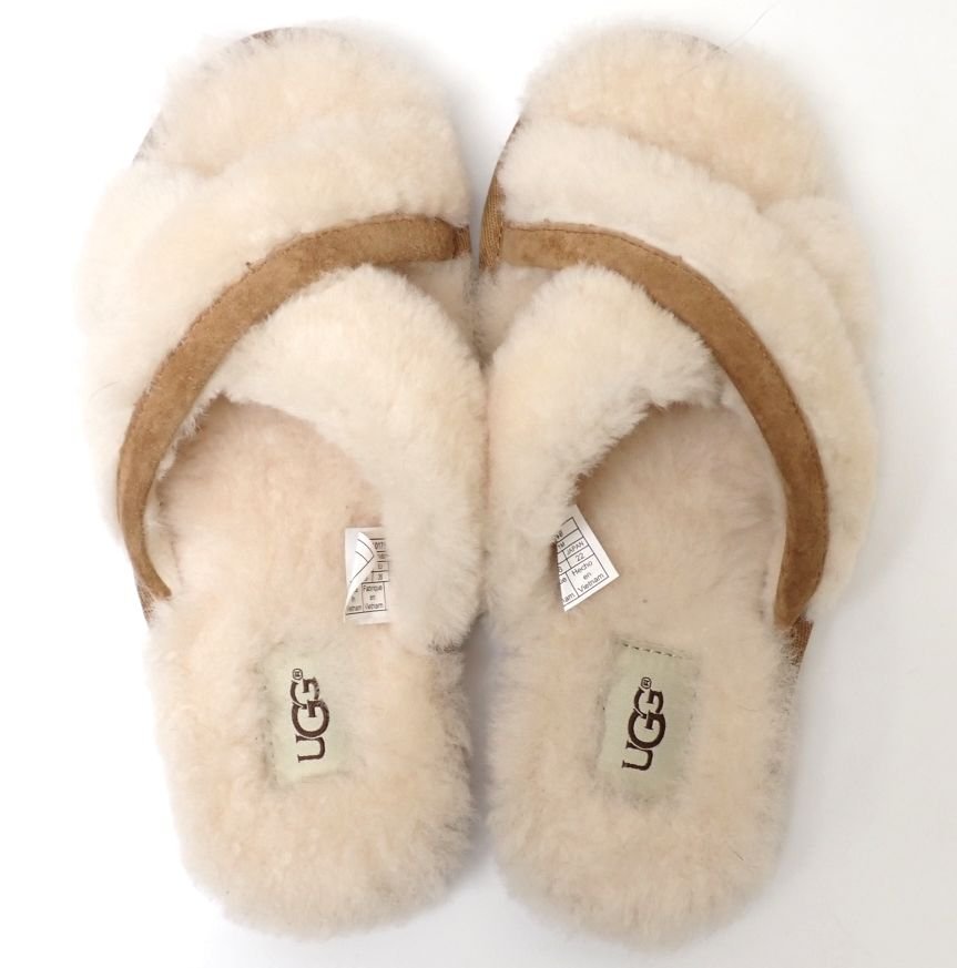 ★UGG/アグ ABELA シープスキン ファーサンダル 5/22cm相当/ナチュラル/1017548/外箱付き/ルームシューズ/スリッパ&1949300026_画像4