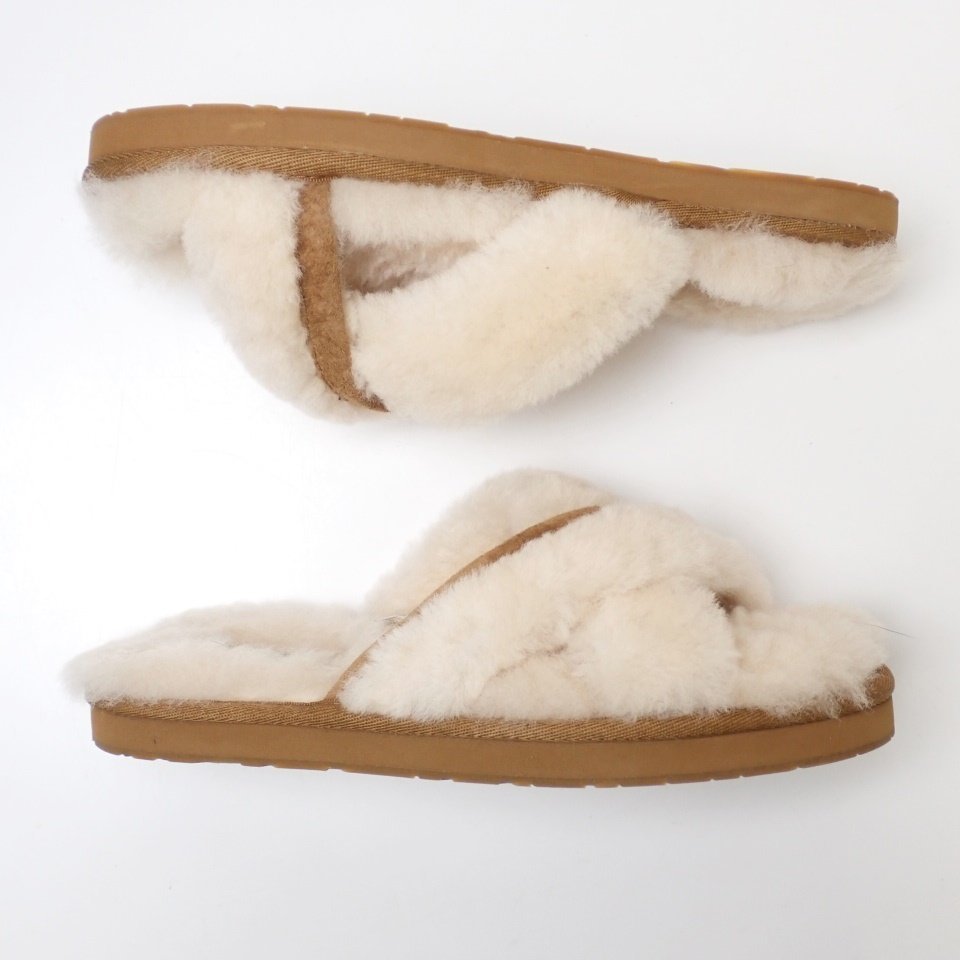 ★UGG/アグ ABELA シープスキン ファーサンダル 5/22cm相当/ナチュラル/1017548/外箱付き/ルームシューズ/スリッパ&1949300026_画像2