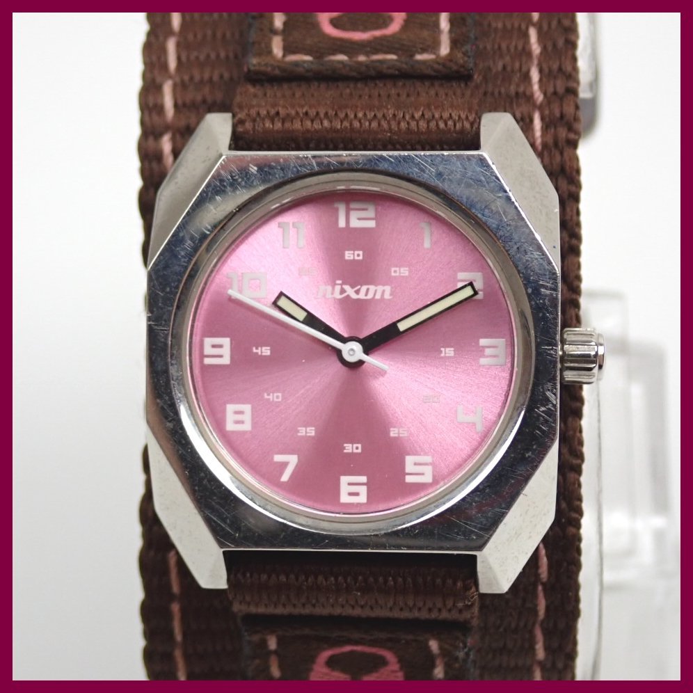 ★NIXON/ニクソン BE PREPARED クォーツ腕時計 ピンク文字盤/3針/100m防水/電池切れ&1949300049の画像1