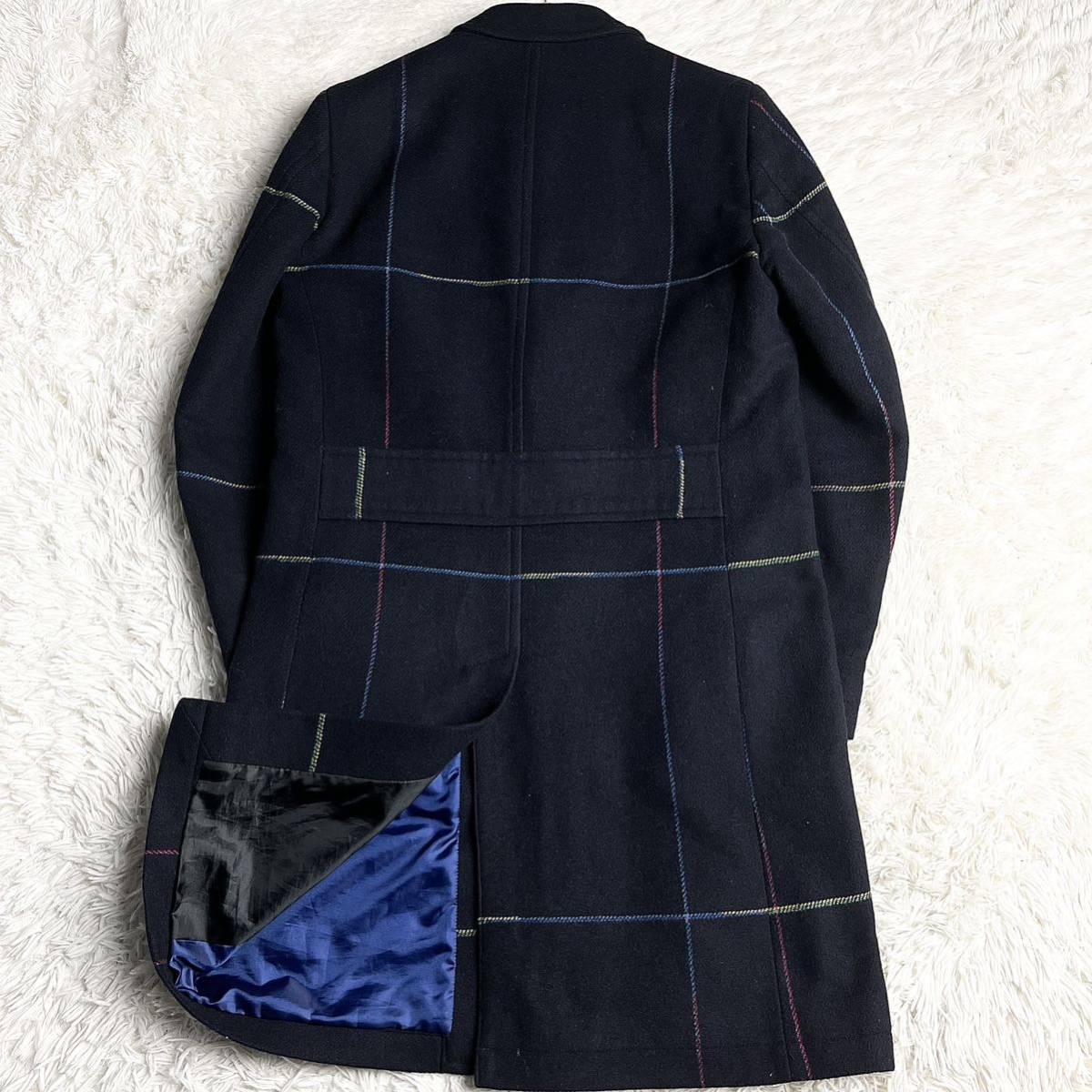 美品/現行タグ/L ●PS Paul Smith ポールスミス ●ウィンドウペンチェック シングル チェスターコート 裏地バイカラー ダークネイビー_画像9