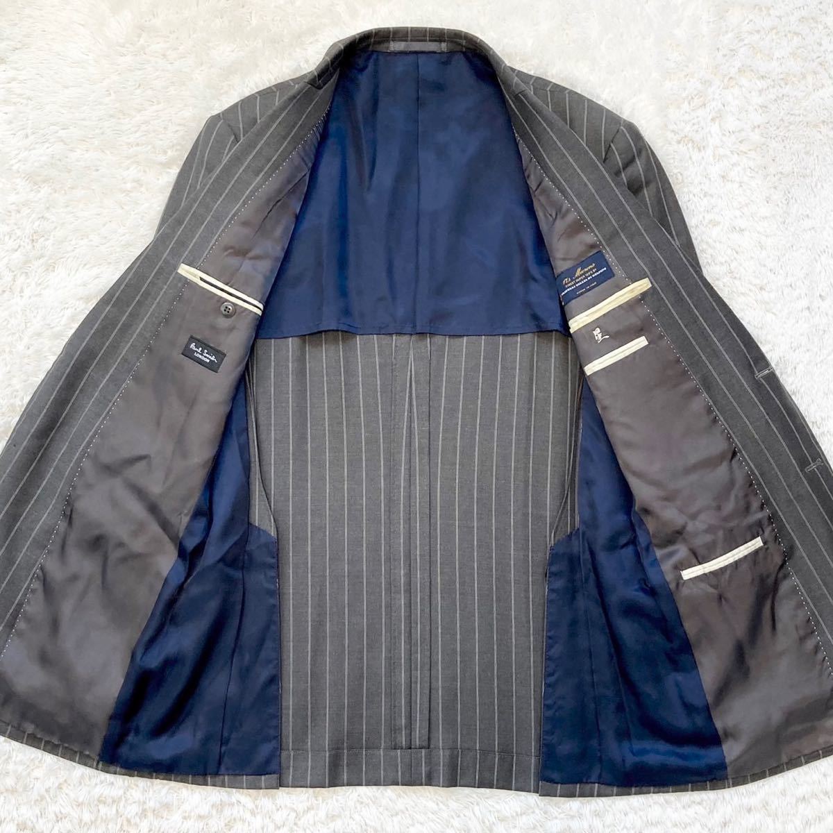 美品/Lサイズ ●Paul Smith ポールスミス セットアップ ビジネス ストライプ スーツ ●デルフィノ DELFINO グレー_画像4