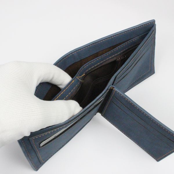 二つ折り 財布 メンズ レザー コンパクト ネイビー 紺 財布 カード収納 新品 未使用 送料無料 SA01N１円_画像4