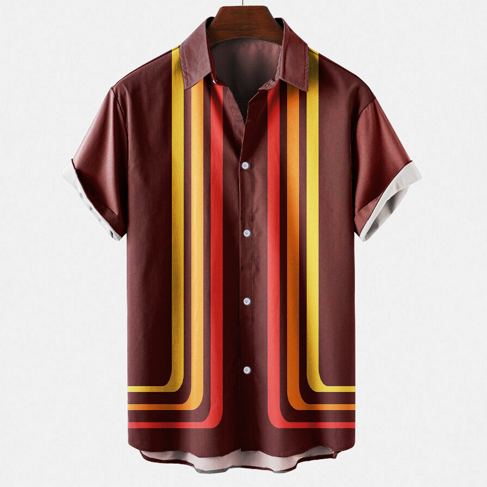 新作 メンズ アロハシャツ 半袖シャツ 夏服 カジュアルシャツ シャツ トップス 五分袖シャツ 大きいサイズ 3色サイズ選択 ブラウン S-5XL_画像1