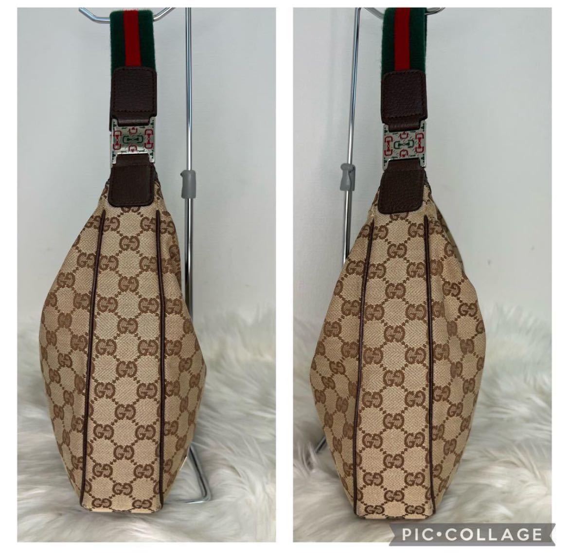 ■1円■ GUCCI グッチショルダーバッグ ワンハンドバッグ GG柄GGキャンバス シ エリーラインホースビットプレートロゴ_画像7