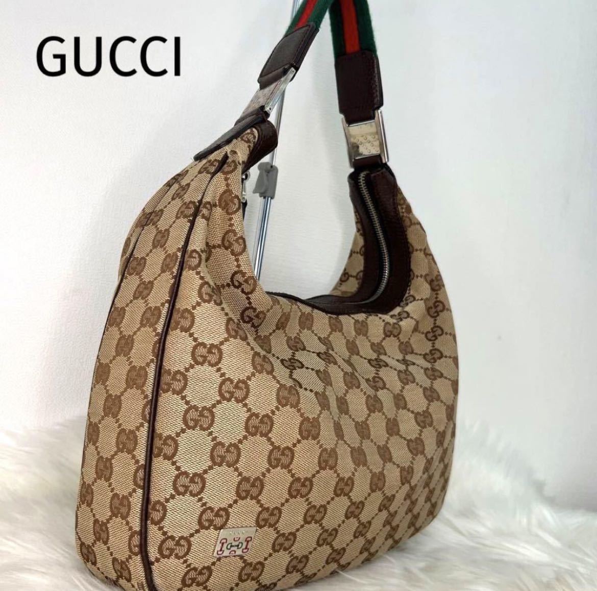 ■1円■ GUCCI グッチショルダーバッグ ワンハンドバッグ GG柄GGキャンバス シ エリーラインホースビットプレートロゴ_画像1