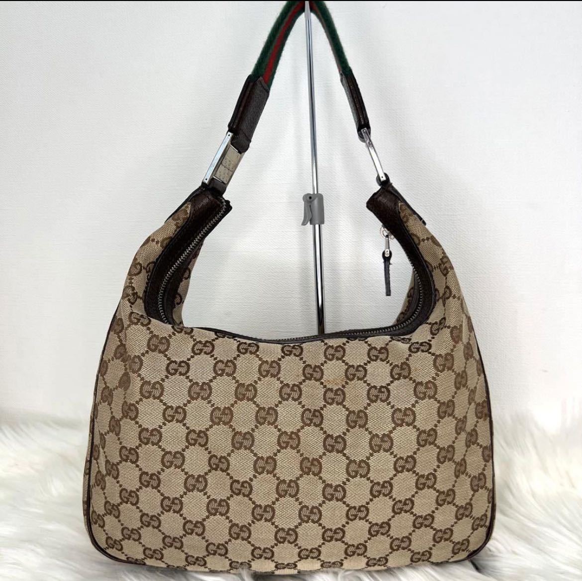 ■1円■ GUCCI グッチショルダーバッグ ワンハンドバッグ GG柄GGキャンバス シ エリーラインホースビットプレートロゴ_画像3