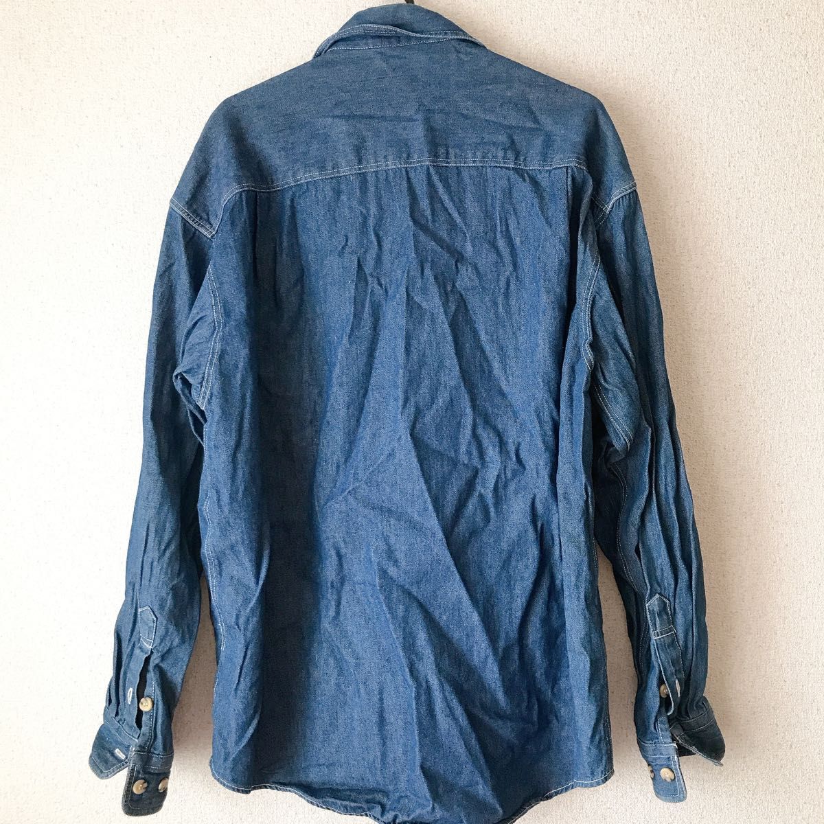 vintage HARVER SHARAY デニム シャツ　長袖　紺　ネイビー　L ワークシャツ ビンテージ　ダブルポケット