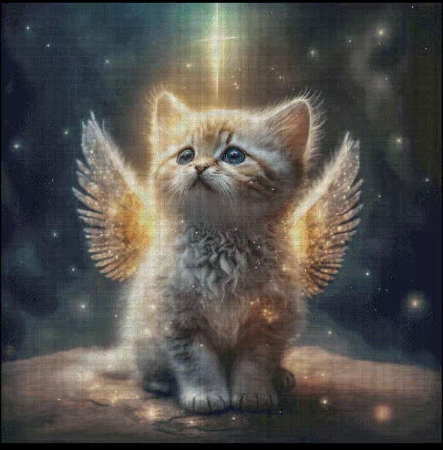クロスステッチキット 天使猫 (14CT、図案印刷あり)
