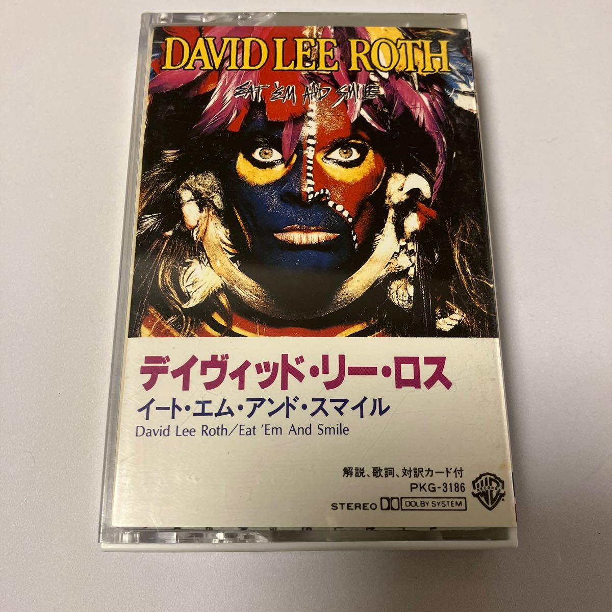 【国内盤洋楽カセットテープ】デイヴィッド・リー・ロス／イート・エム・アンド・スマイル／1986年当時物／解説、歌詞、対訳カード付きの画像1