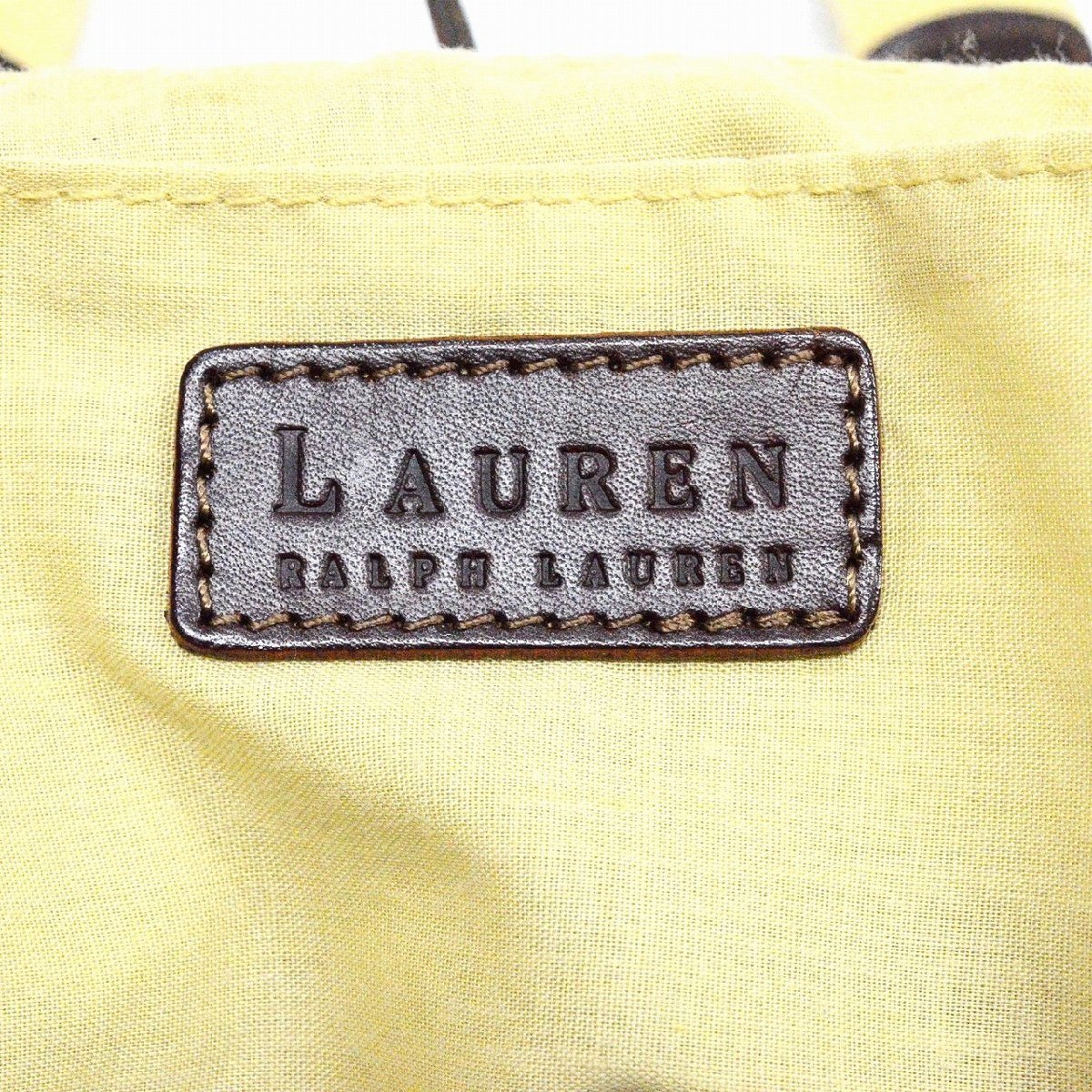 LAUREN RALPH LAUREN ローレン ラルフローレン ハンドバッグ かご 麦わら ストロー レザー ベージュ レディース【中古】JA-18547_画像9