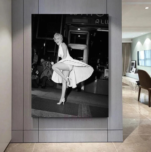  C162 マリリンモンロー Marilyn Monroe モノクロ キャンバスアートポスター 特大サイズ 60×80cm イラスト インテリア 雑貨 海外製 枠なし_画像1