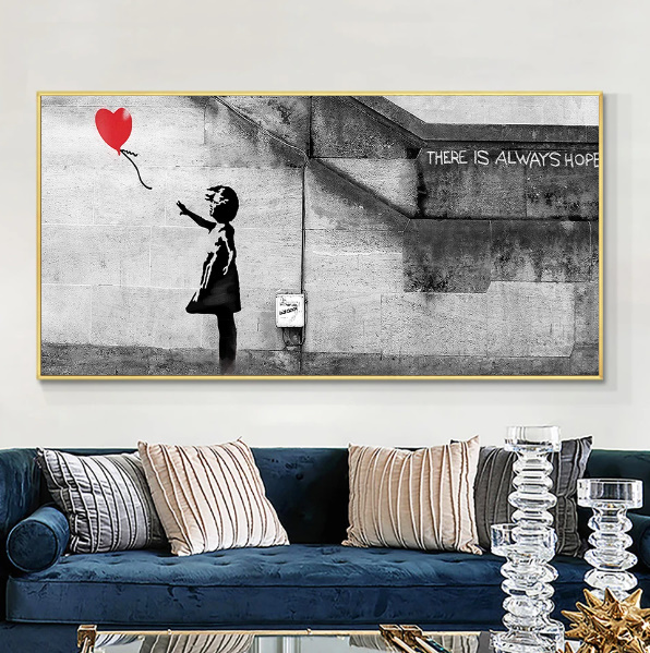  C321 Banksy バンクシー ストリートアート グラフティアート キャンバスアートポスター 特大サイズ 60×120cm イラスト 海外製 枠なし_画像1