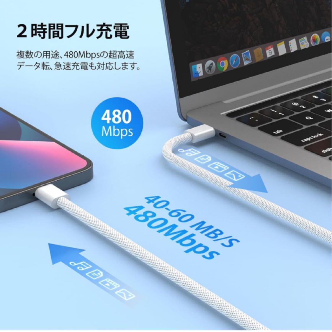 USB C/Type-C to Type-Cケーブル PD対応 100W/5A 急速充電 2M/２本セット タイプC USB ケーブルデータ転送 断線防止_画像5