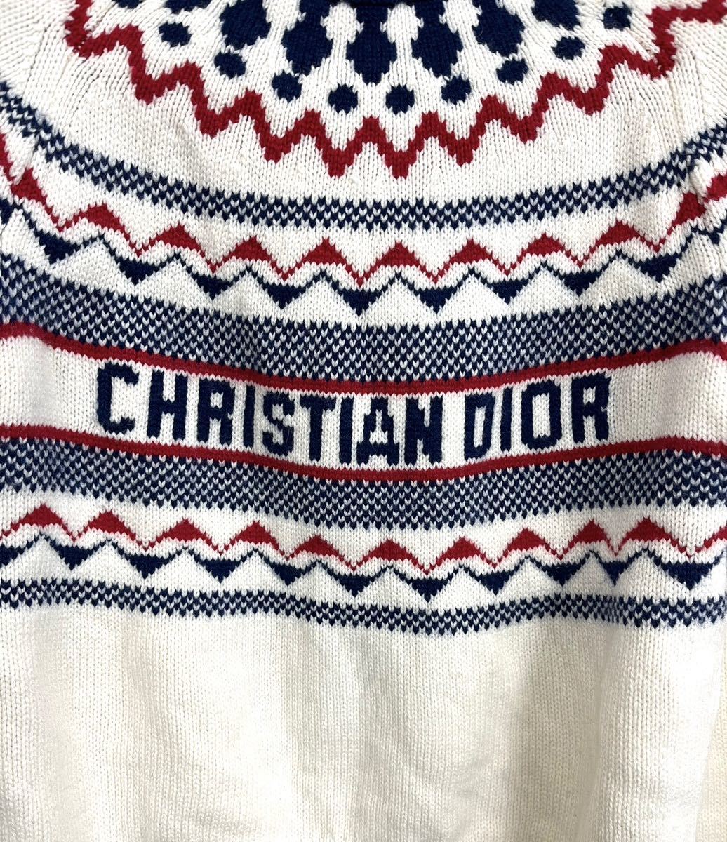 【美品】Christian Dior ディオール ニット 144S60BM134 23AW ロゴ カシミヤ ウール ホワイト ブルーレッド 36_画像3