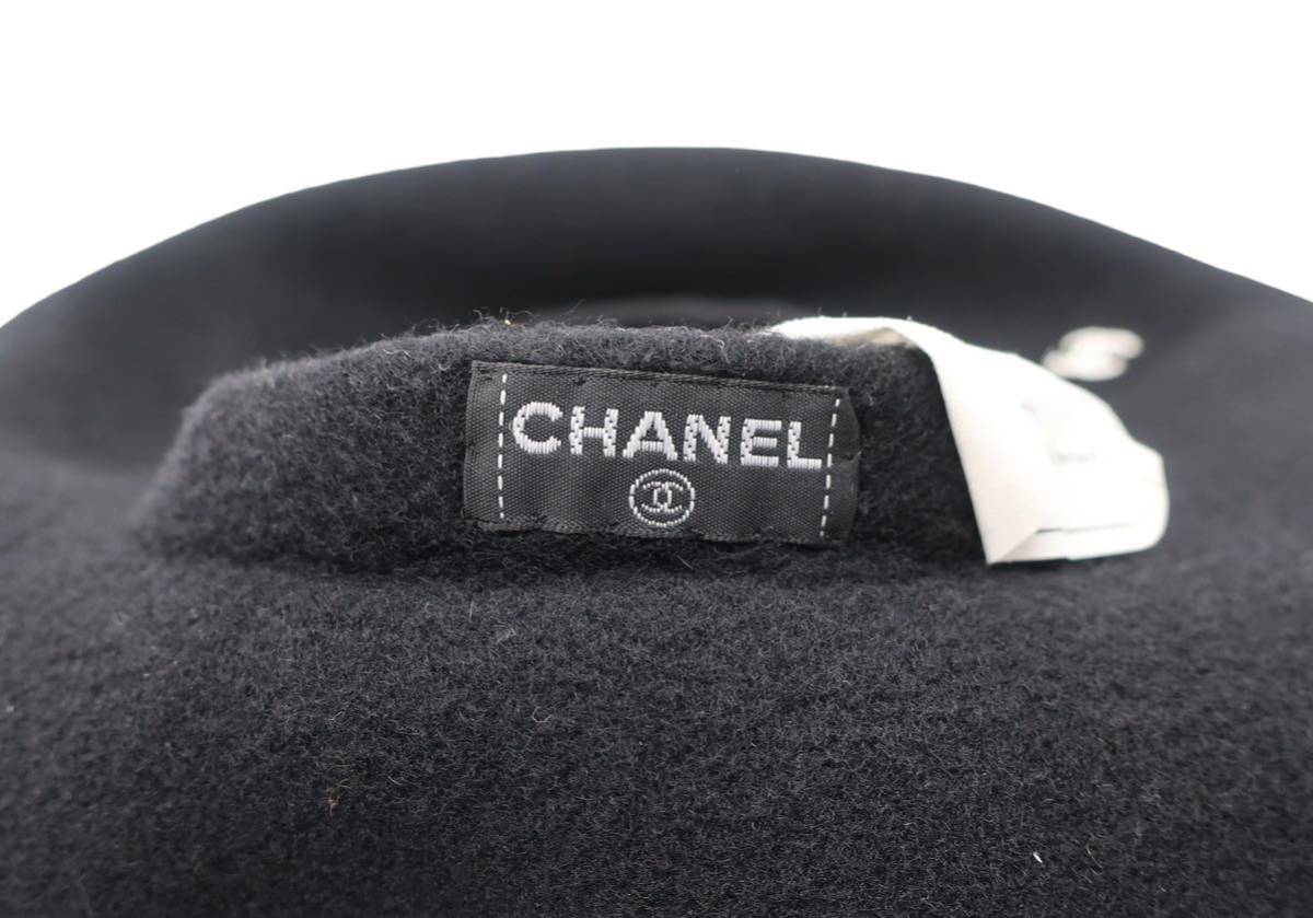 CHANEL シャネル ベレー帽 帽子 98P ココマーク ブラック ホワイト ウール 57【中古】_画像6