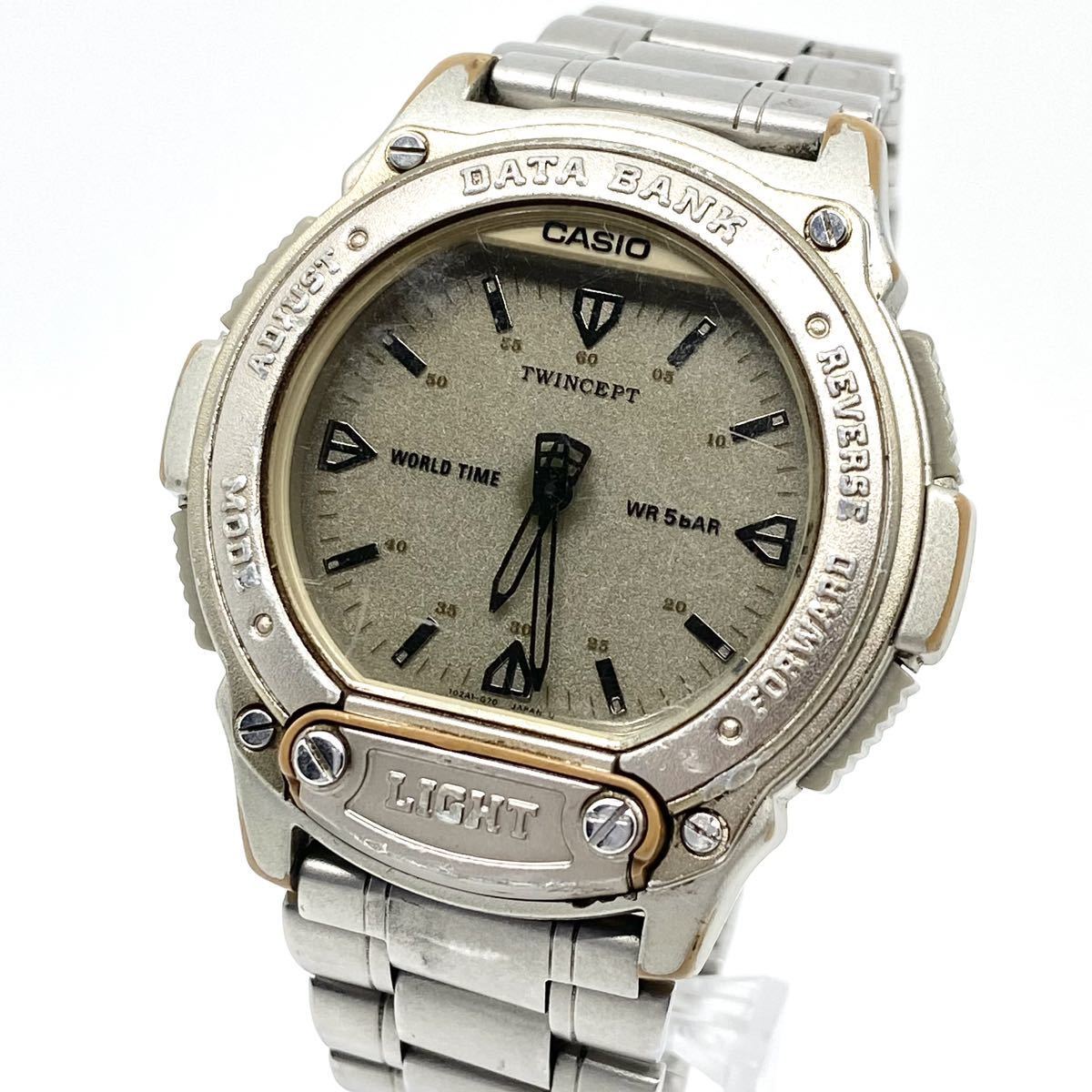 CASIO TWINCEPT 腕時計 アナデジ クォーツ quartz 2針 シルバー 銀 カシオ ABX-60 D87_画像1