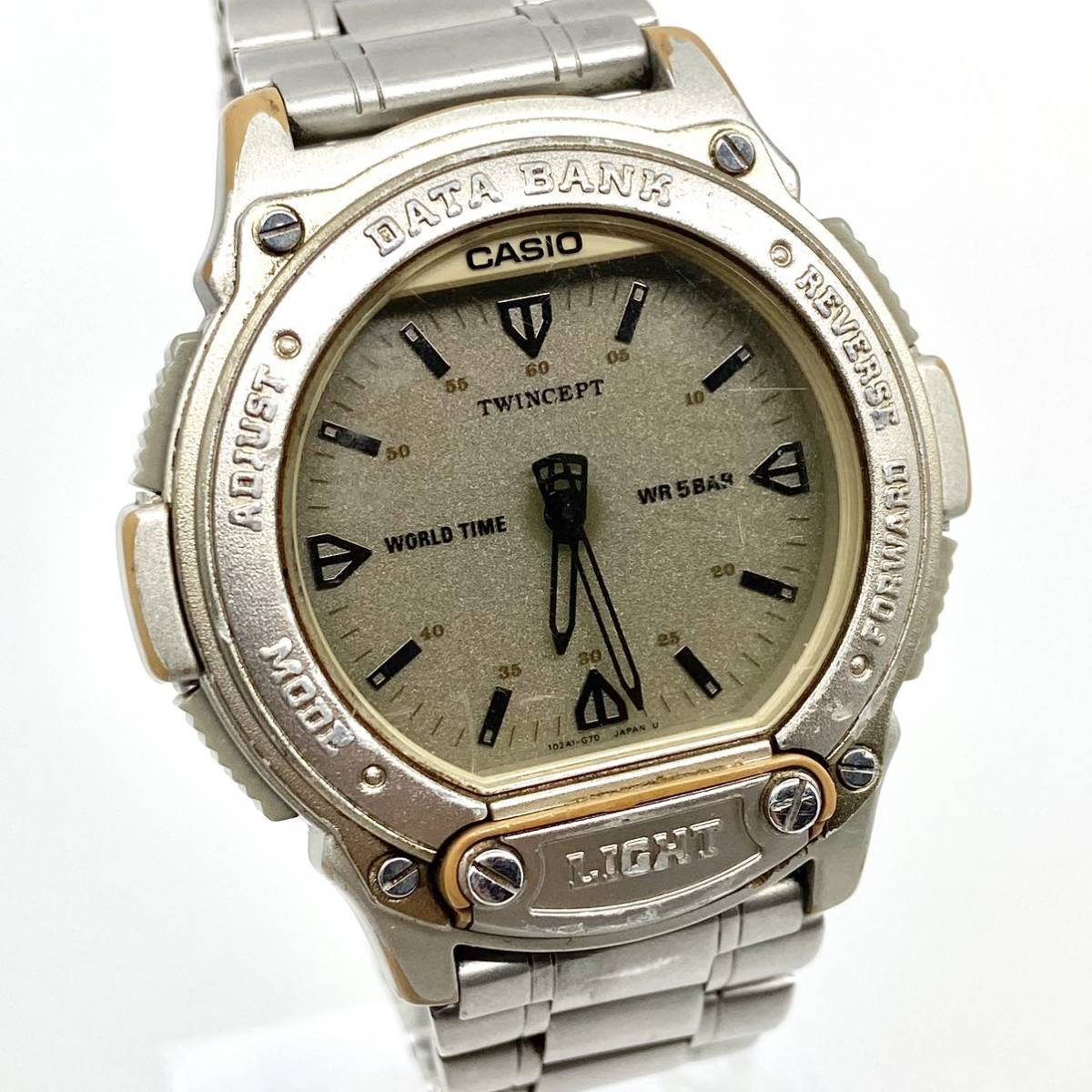 CASIO TWINCEPT 腕時計 アナデジ クォーツ quartz 2針 シルバー 銀 カシオ ABX-60 D87_画像4