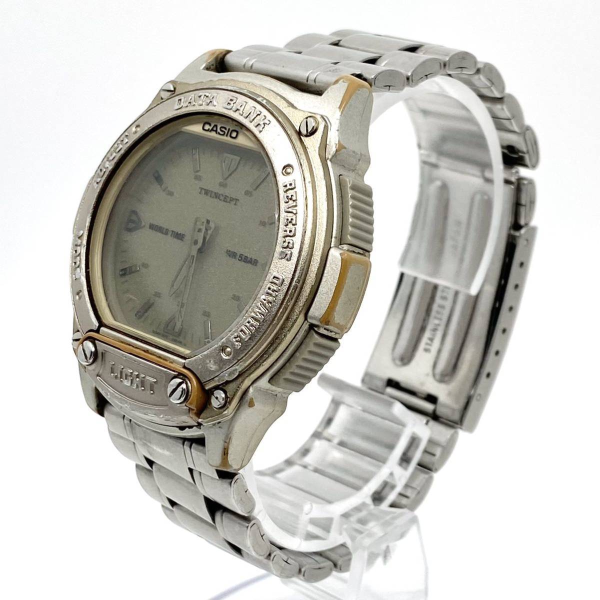 CASIO TWINCEPT 腕時計 アナデジ クォーツ quartz 2針 シルバー 銀 カシオ ABX-60 D87_画像2