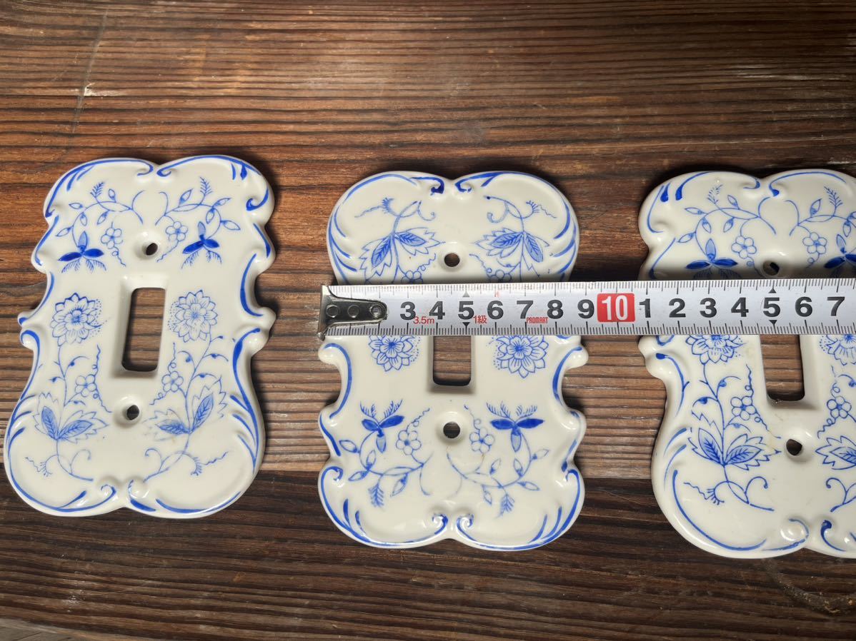 3 pieces set Cafe miscellaneous goods switch plate antique ceramics made old Japanese-style house reform DIY old tool interior . tea pattern attaching that time thing outlet cover 