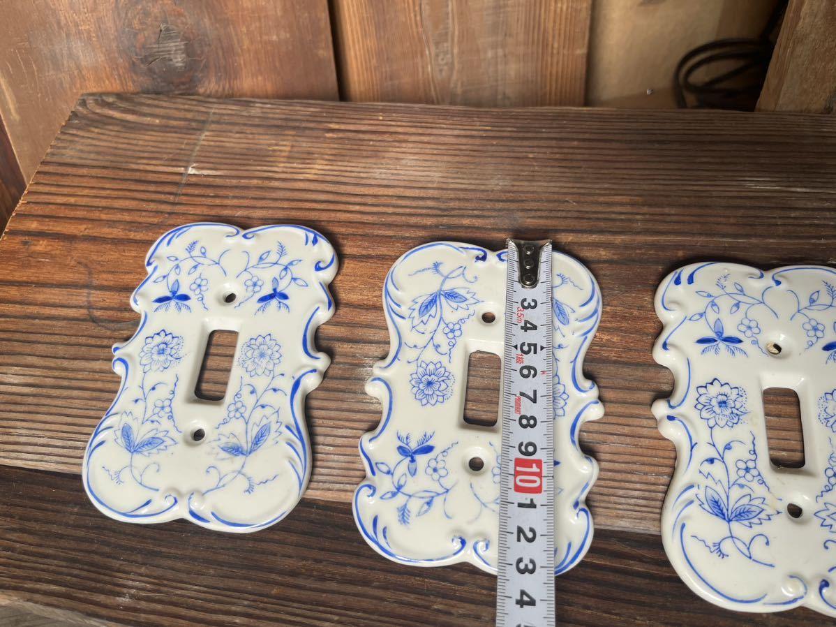 3 pieces set Cafe miscellaneous goods switch plate antique ceramics made old Japanese-style house reform DIY old tool interior . tea pattern attaching that time thing outlet cover 