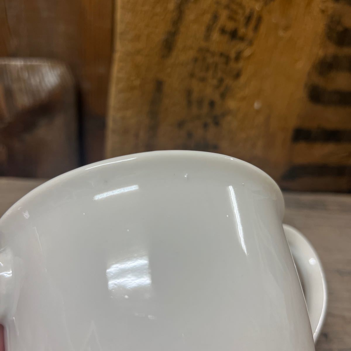 ビンテージ シュガーポット 陶器 デットストック コーヒー マグカップ スープカップ アンティーク 白磁 ホワイト カフェ 容器 保存 蓋付き_画像7