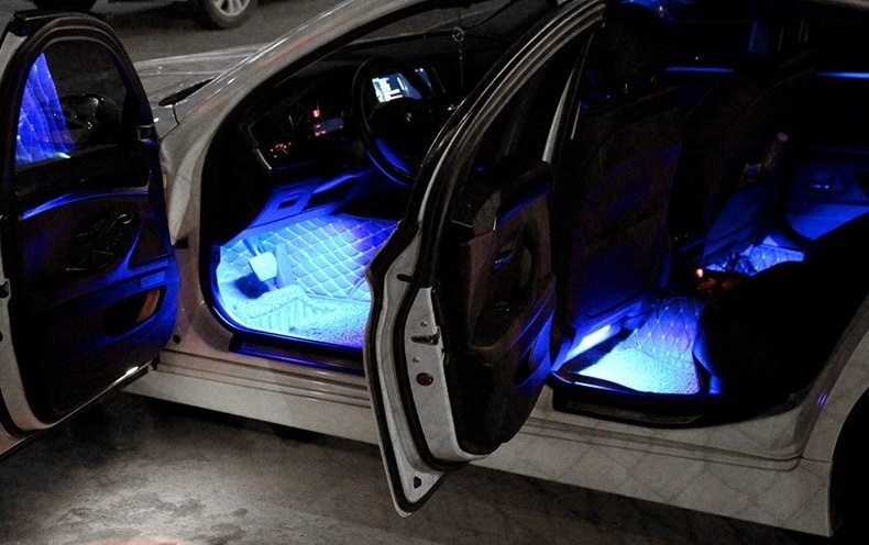 12V 24V フロアライト 9LED 2本セット USB給電 フットランプ アイスブルー 車内 間接照明 装飾 LEDテープ イルミ トラック ダンプ 汎用の画像5