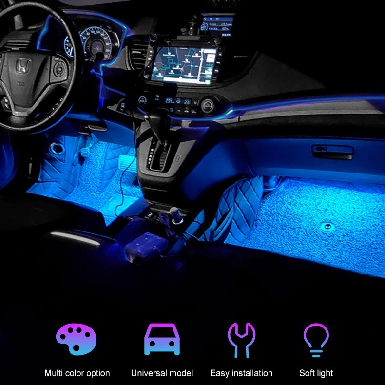 12V 24V フロアライト 2本セット USB給電 フットランプ アイスブルー 車内 足元 間接照明 装飾 LEDテープライト ダンプ 汎用 訳あり_画像3