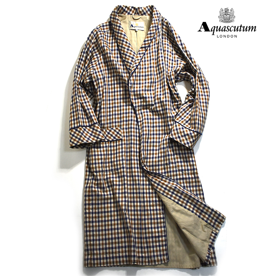 [ regular price 8 ten thousand ] Aquascutum adult cotton 100% gown coat men's L Club check total pattern long made in Japan translation have 