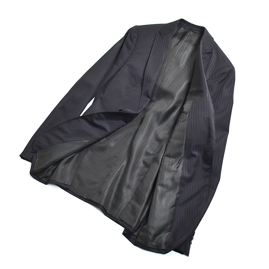 [定価8万] ARMANI アルマーニ コレツィオーニ 1つボタン ドレスジャケット 44 メンズS-M ブレザー シャドーストライプ 黒 ブラック_画像4