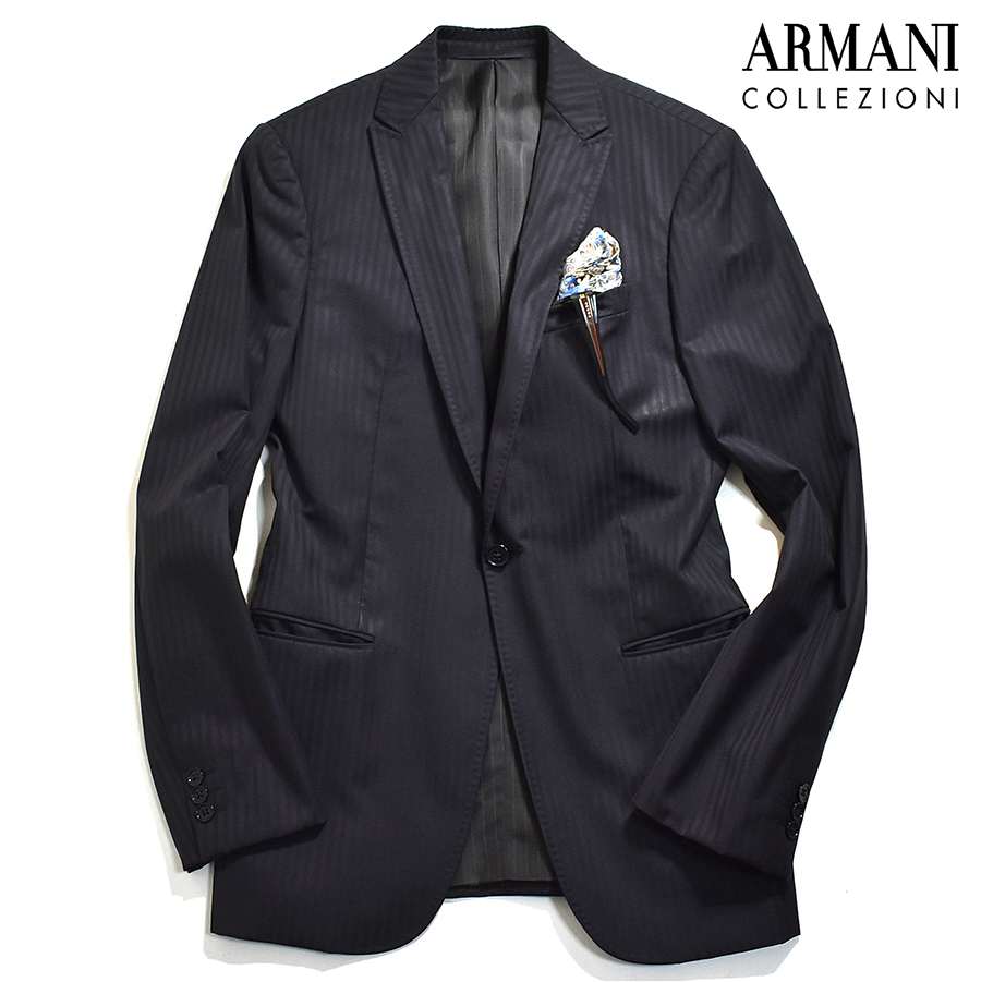[定価8万] ARMANI アルマーニ コレツィオーニ 1つボタン ドレスジャケット 44 メンズS-M ブレザー シャドーストライプ 黒 ブラック_画像1