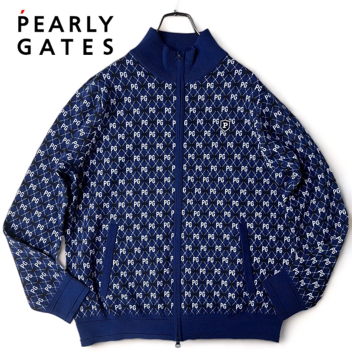 極美品 5/Lサイズ●PEARLY GATES パーリーゲイツ ロゴ ジャケット ジャージ ニット ブルゾン ジップアップ ワッペン ゴルフウェア _画像1