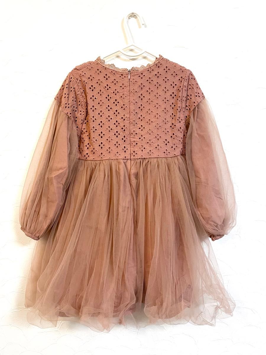 【1回着用】130サイズ　チュールキッズドレス ワンピース コットン綿100％ おしゃれ ピンク