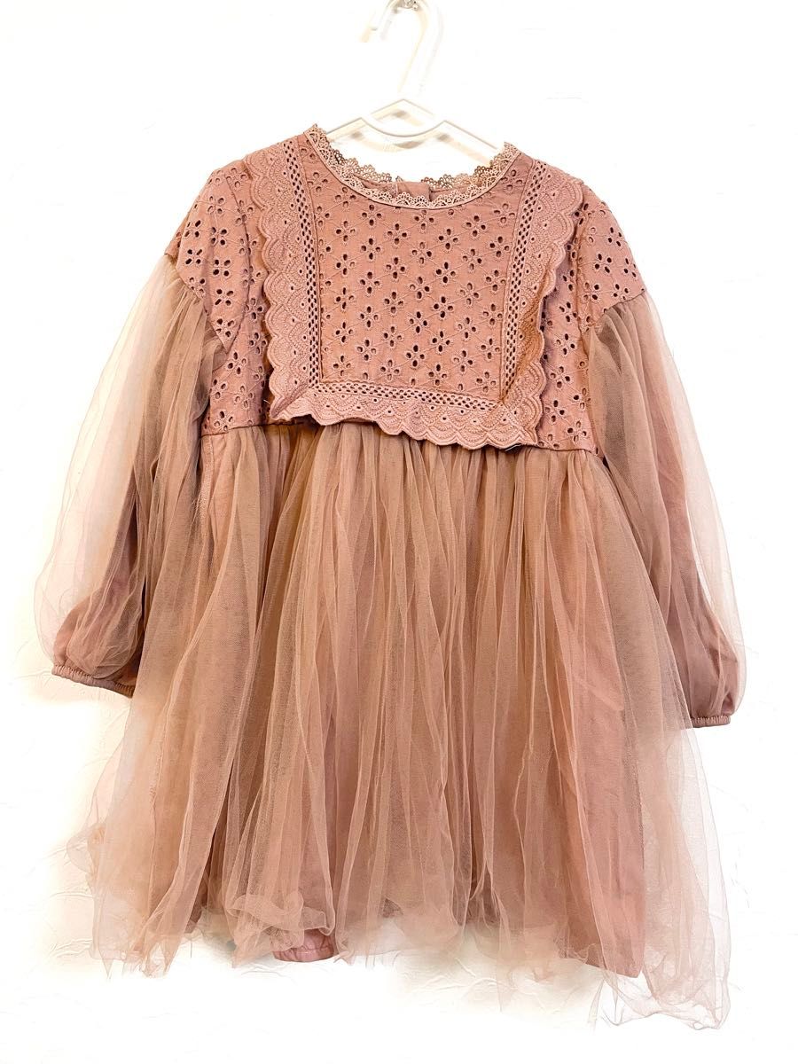 【1回着用】130サイズ　チュールキッズドレス ワンピース コットン綿100％ おしゃれ ピンク