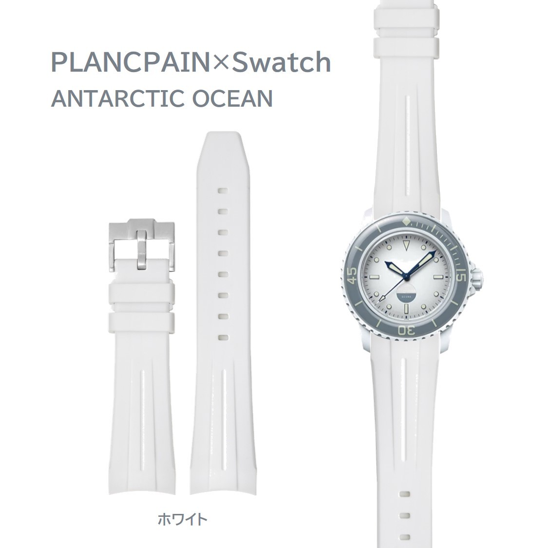 PLANCPAIN×Swatch ライン入りラバーベルト ラグ22mm ホワイト