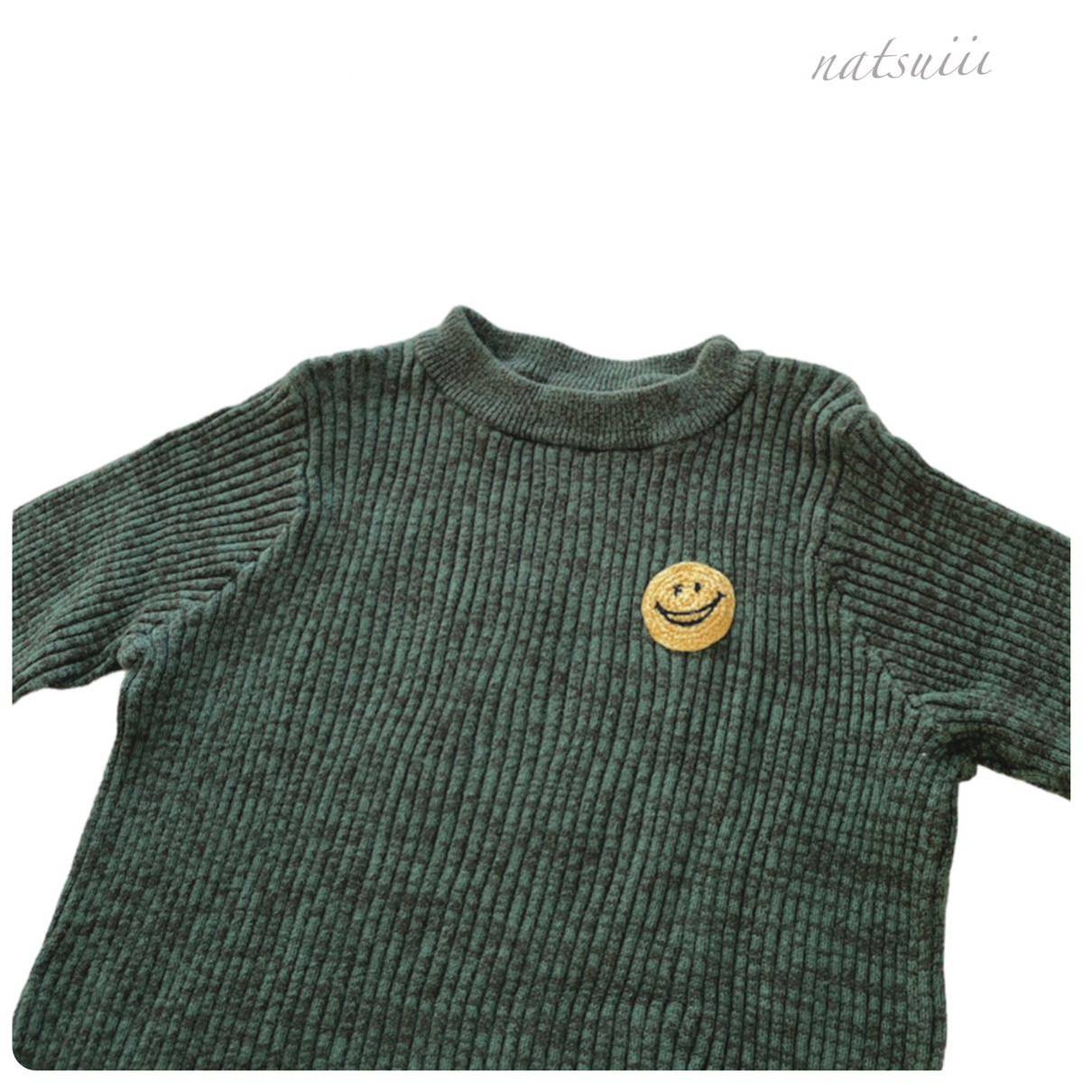 F.O.KIDS コットン 刺繍 リブ プルオーバー ニット 男女兼用 95 スマイル 送料無料