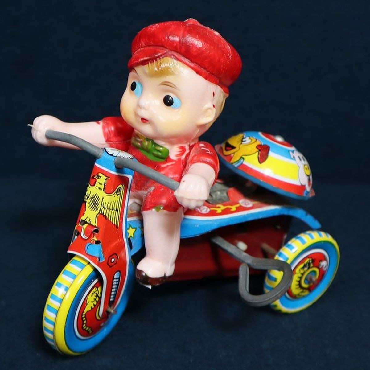  не использовался товар? Pegasus. Mark жестяная пластина трехколесный велосипед zen мой sofvi кукла JAPAN надпись BOY ON BIKE cell Lloyd .. игрушка Showa Retro сделано в Японии Vintage 